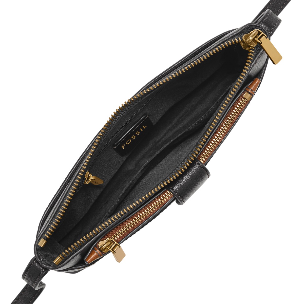 Fossil Sofia 2-in-1 Crossbody in Black and Brown, interior view