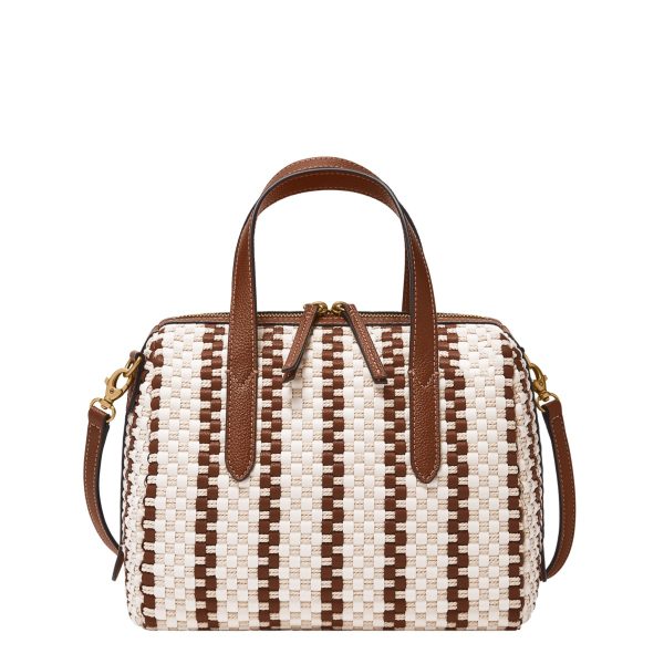Fossil Sydney Satchel in Brown and White, front view