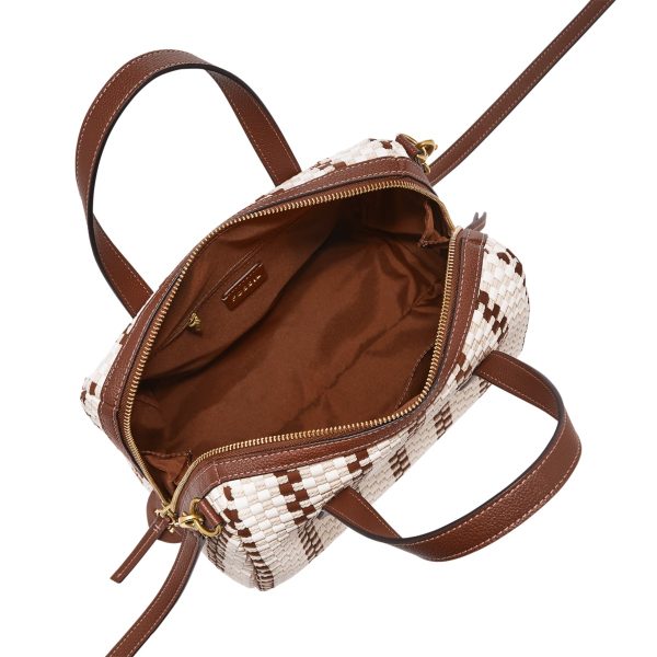 Fossil Sydney Satchel in Brown and White, interior view