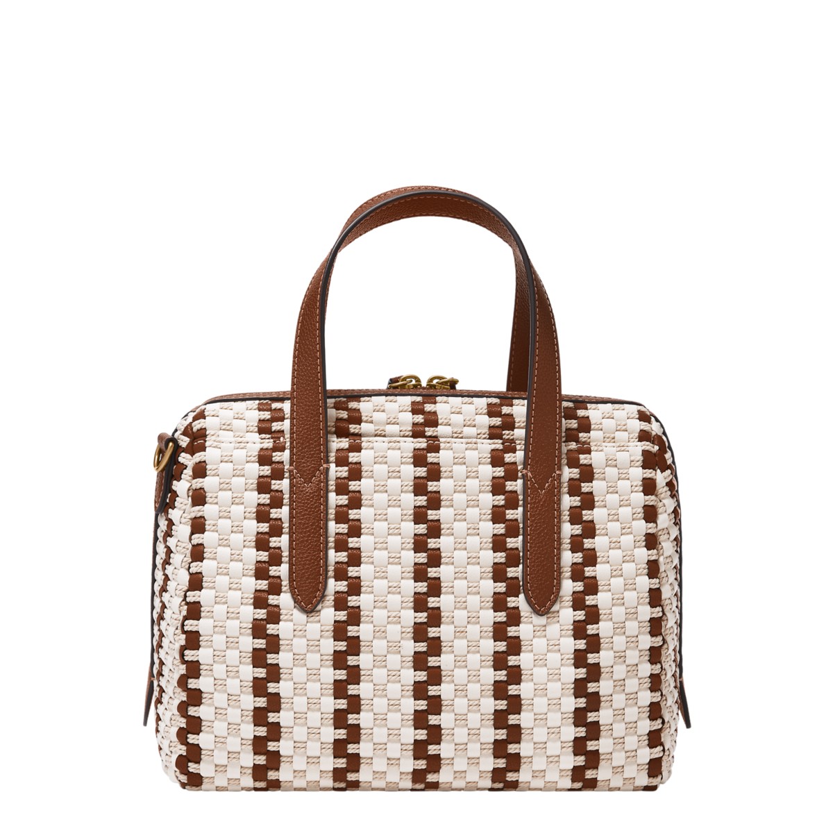 Fossil Sydney Satchel in Brown and White, rear view
