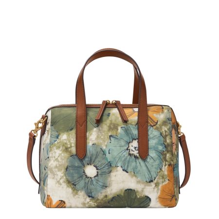 Fossil Sydney Satchel in Olive Floral, front view