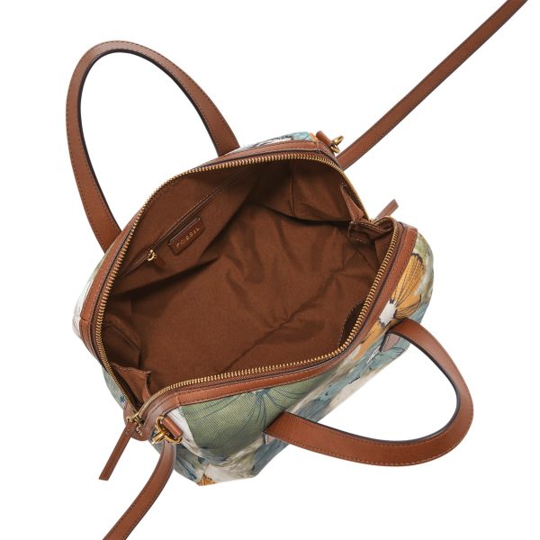 Fossil Sydney Satchel in Olive Floral, interior view