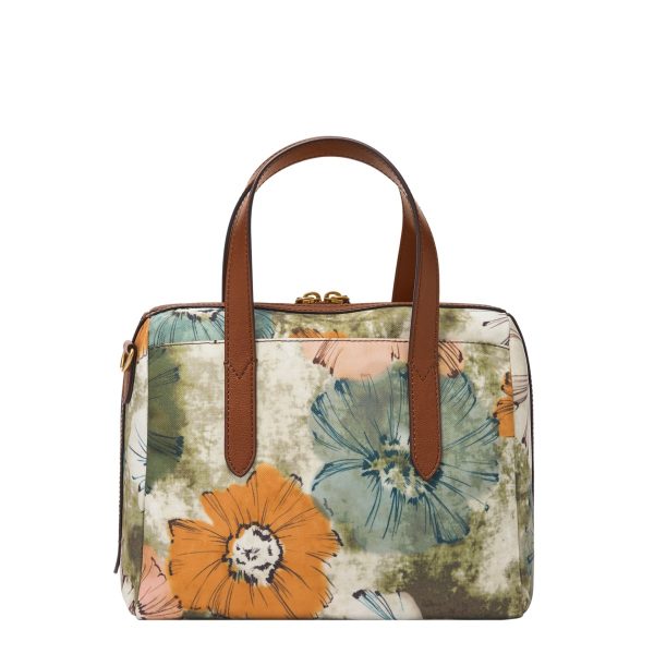 Fossil Sydney Satchel in Olive Floral, rear view