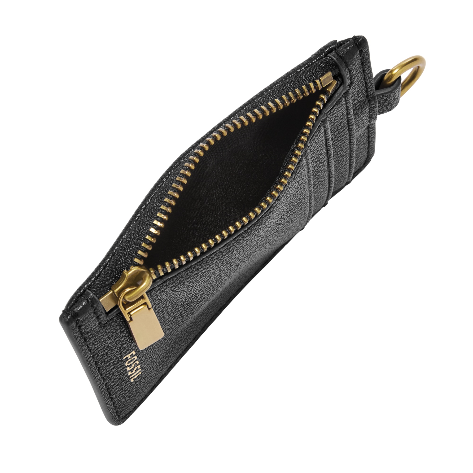 Fossil Sofia Lanyard in Black, open side zipper pocket view
