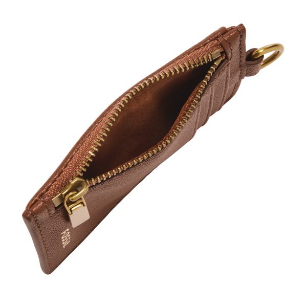 Fossil Sofia Lanyard Medium Brown open zipper pocket