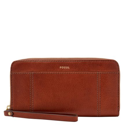 Fossil Jori RFID Zip Clutch SWL3008210 in Medium Brown, front view