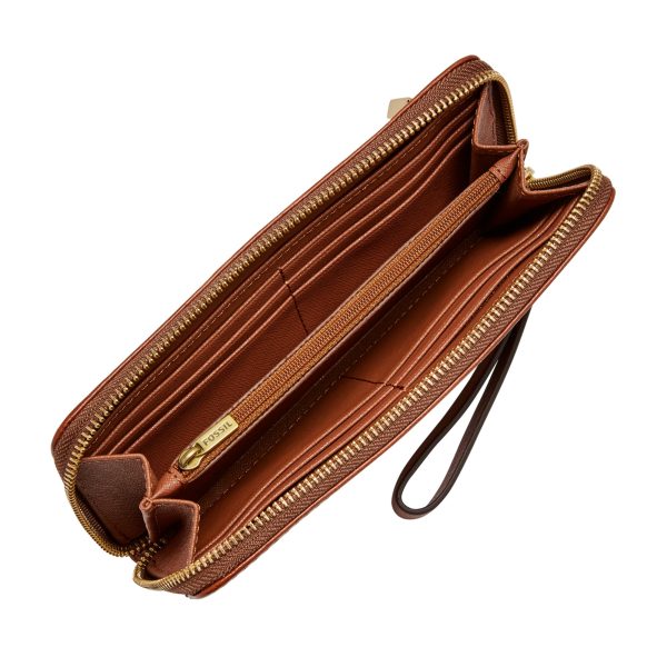 Fossil Jori RFID Zip Clutch SWL3008210 in Medium Brown, interior view