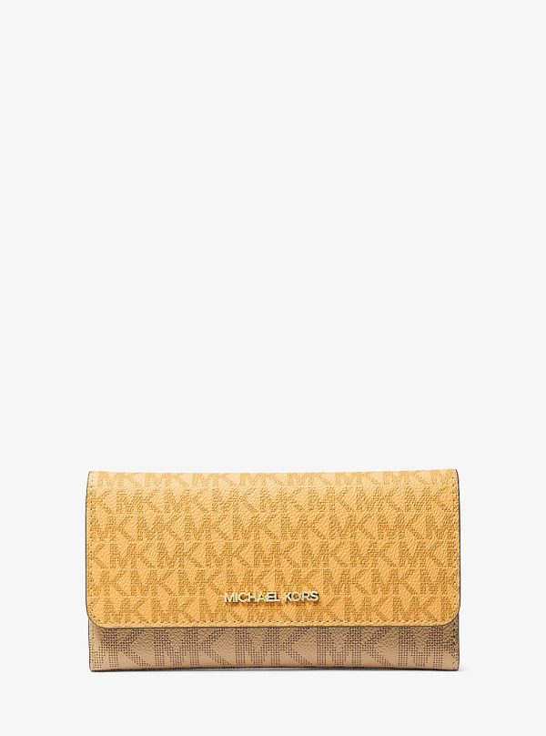 Michael Kors Jet Set Large Signature Logo Tri-Fold Wallet Honeywheat Multi front