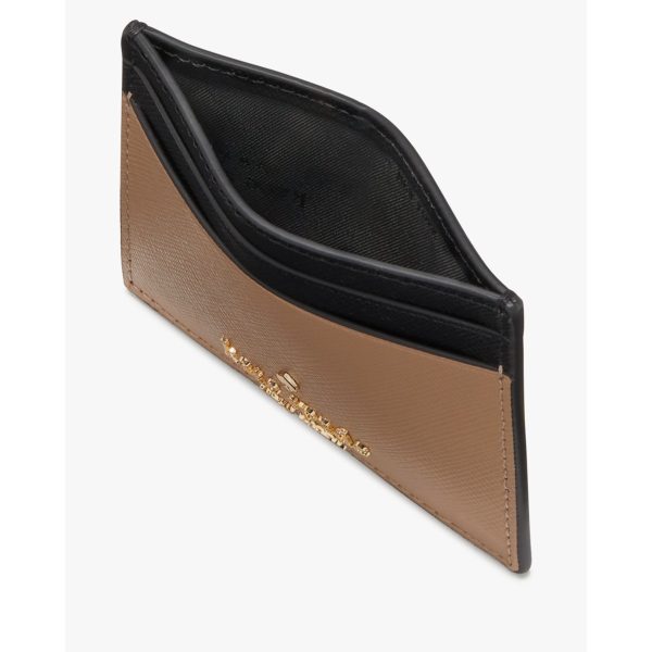 Kate Spade Madison Small Slim Card Holder in Toasted Hazelnut Multi side and interior view