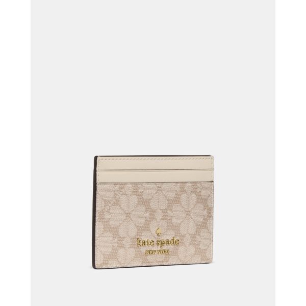 Kate Spade Spade Flower Small Slim Card Holder in Dark Beige Moon Dust angled view