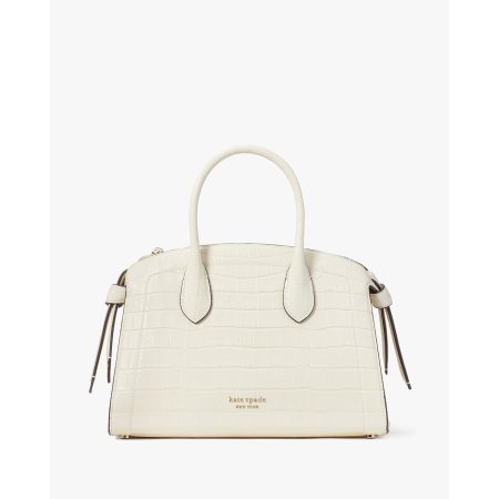 Kate Spade Knott Croc-embossed Medium Zip-top Satchel in Halo White - Preorder