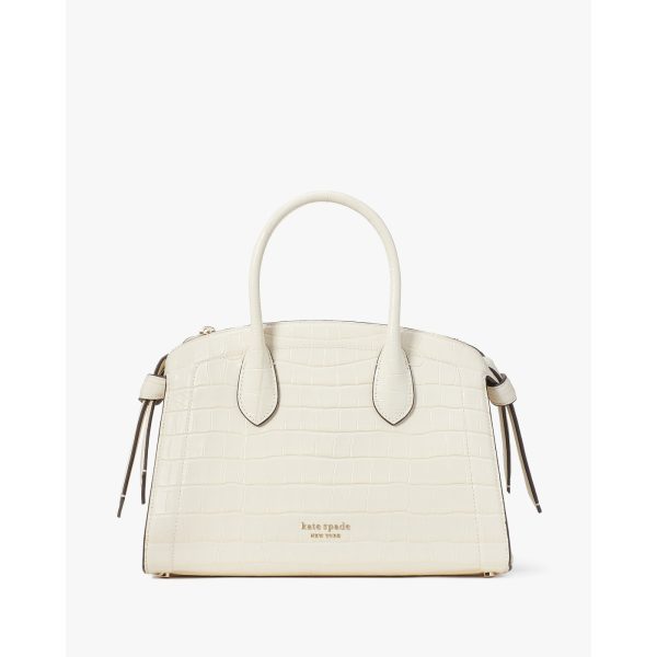 Kate Spade Knott Croc-embossed Medium Zip-top Satchel in Halo White - Preorder