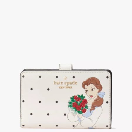 Kate Spade Disney X Kate Spade New York Beauty And The Beast Medium Compact Bifold Wallet Cream Multi - Preorder