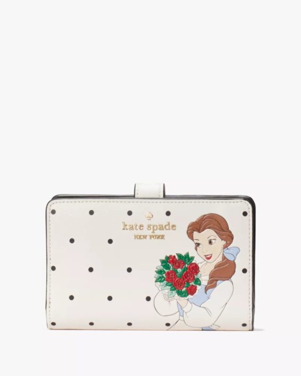 Kate Spade Disney X Kate Spade New York Beauty And The Beast Medium Compact Bifold Wallet Cream Multi - Preorder