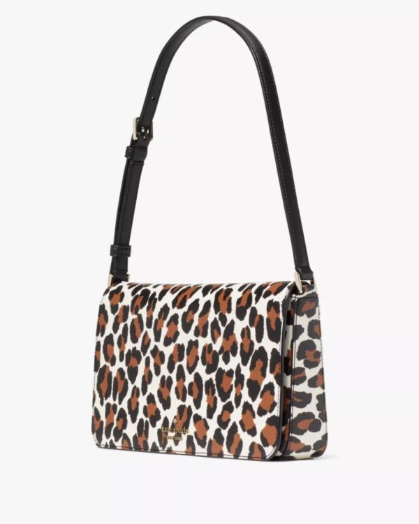 Kate Spade Staci Spotted Animal Printed Medium Flap Shoulder Bag Cream Multi - Preorder