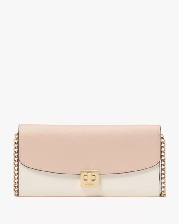 Kate Spade Phoebe Colorblock Refined Grain Leather Turnlock Wallet On A Chain Toasted Hazelnut Multi - Preorder