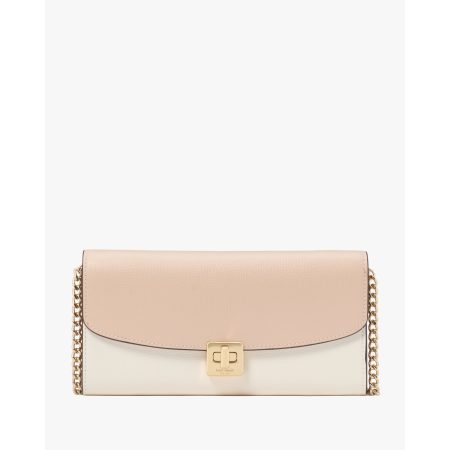 Kate Spade Phoebe Colorblock Refined Grain Leather Turnlock Wallet On A Chain in Toasted Hazelnut Multi - Preorder