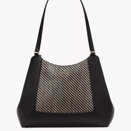 Kate Spade Lena Straw Triple Compartment Shoulder Bag Black Multi - Preorder