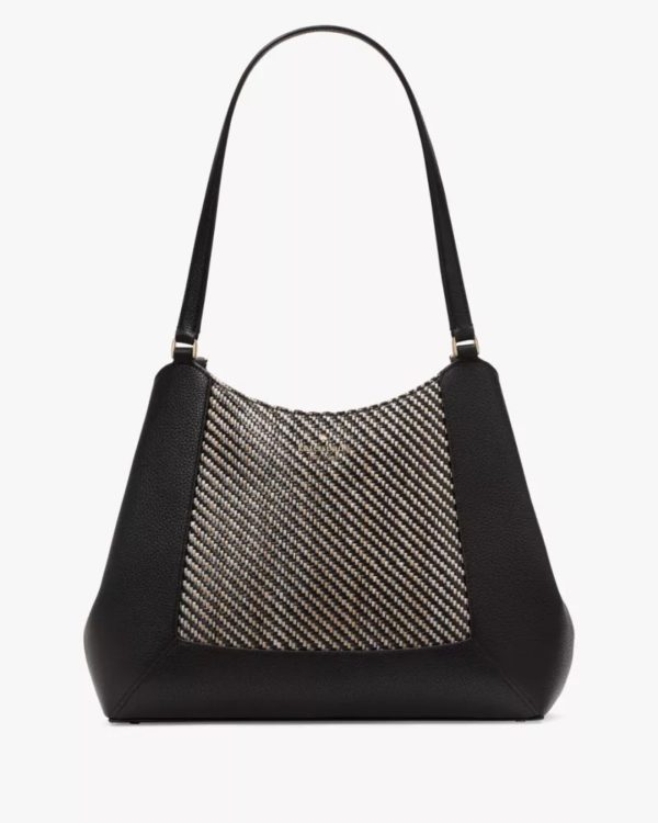 Kate Spade Lena Straw Triple Compartment Shoulder Bag Black Multi - Preorder