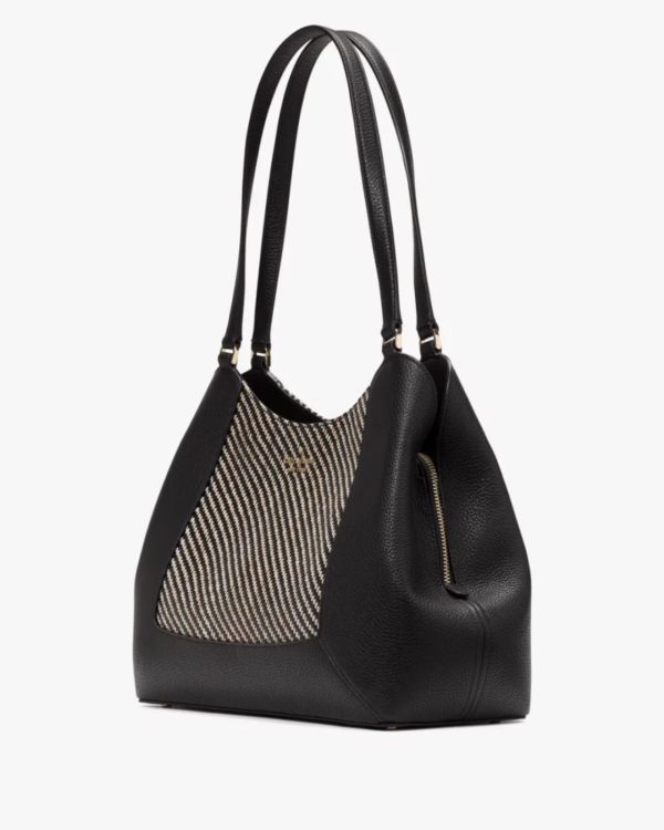 Kate Spade Lena Straw Triple Compartment Shoulder Bag Black Multi - Preorder