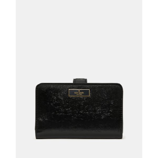 Kate Spade Bridget Crinkle Patent Medium Compact Bifold Wallet in Black - Preorder