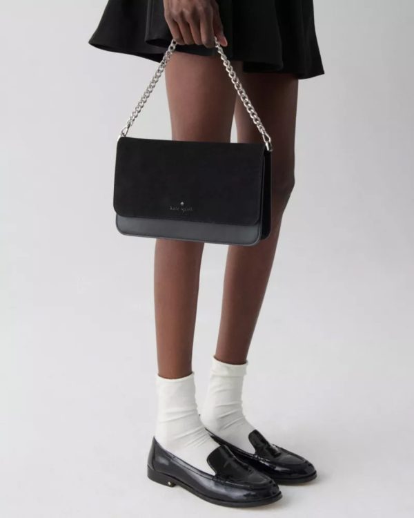 Kate Spade Madison Willow Medium Convertible Crossbody Black Suede - Preorder