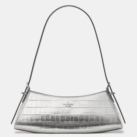 Kate Spade Frankie Metallic Croc Embossed Small East West Shoulder Silver - Preorder