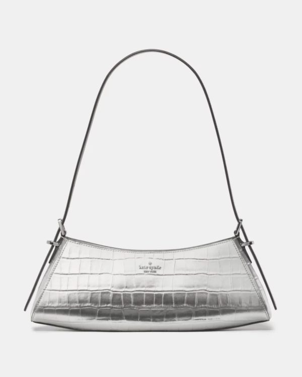 Kate Spade Frankie Metallic Croc Embossed Small East West Shoulder Silver - Preorder