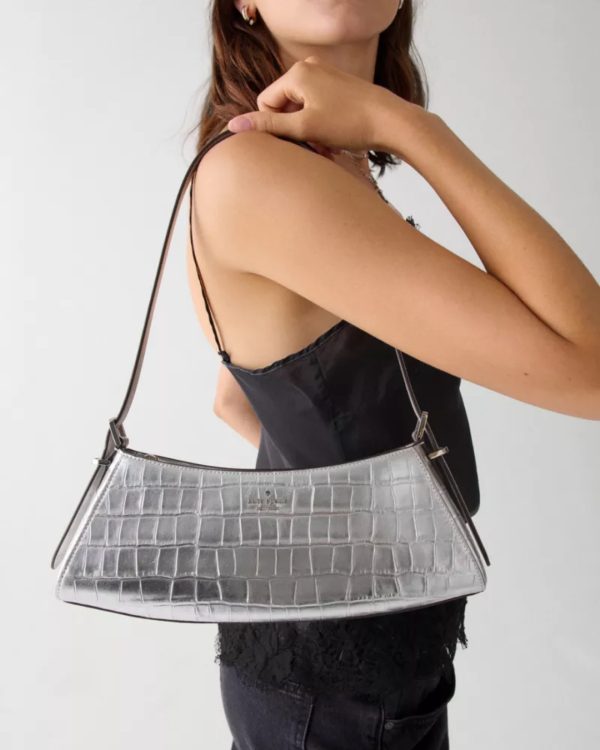 Kate Spade Frankie Metallic Croc Embossed Small East West Shoulder Silver - Preorder