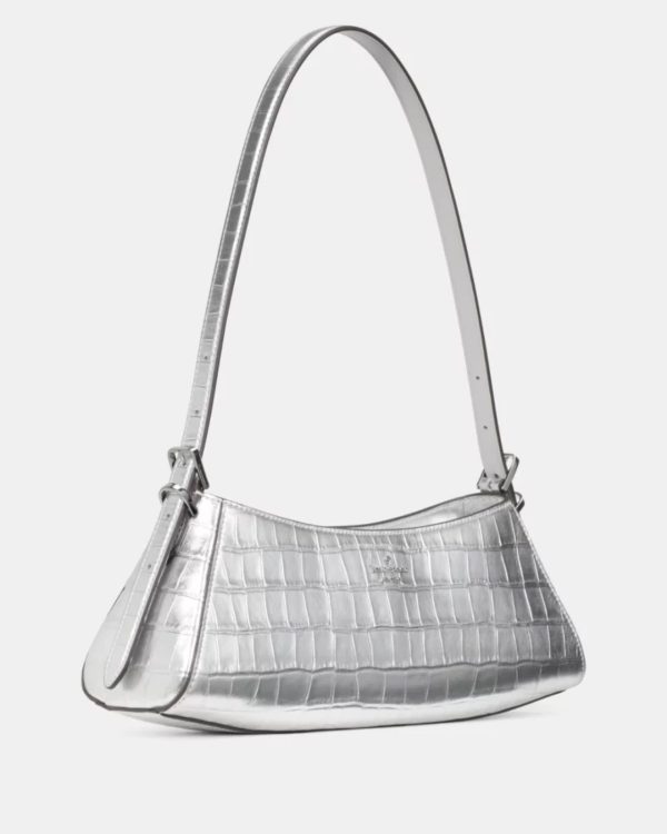 Kate Spade Frankie Metallic Croc Embossed Small East West Shoulder Silver - Preorder