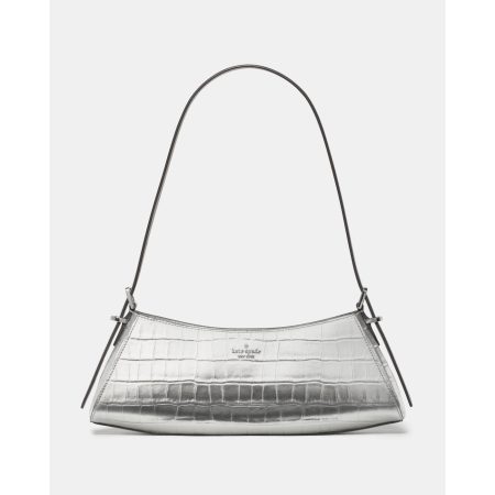 Kate Spade Frankie Metallic Croc Embossed Small East West Shoulder in Silver - Preorder