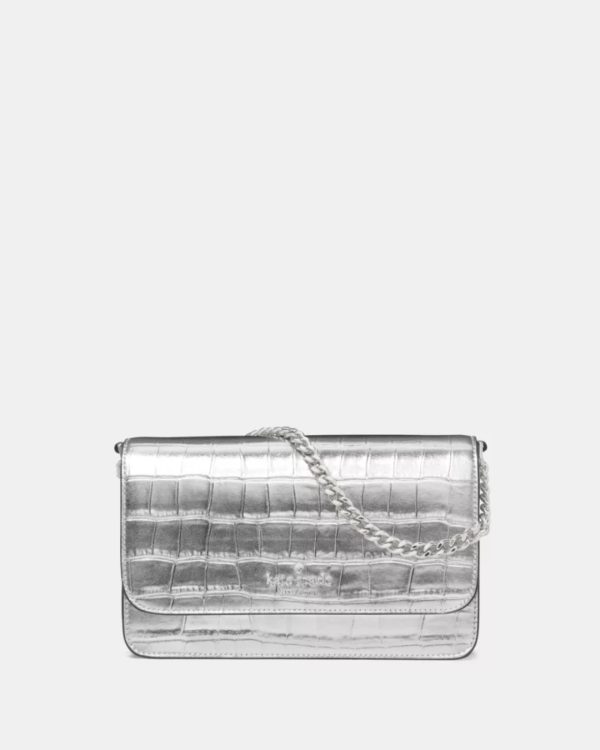 Kate Spade Madison Croc Embossed Willow Mini Flap Crossbody Silver - Preorder