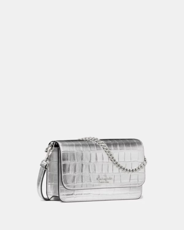 Kate Spade Madison Croc Embossed Willow Mini Flap Crossbody Silver - Preorder