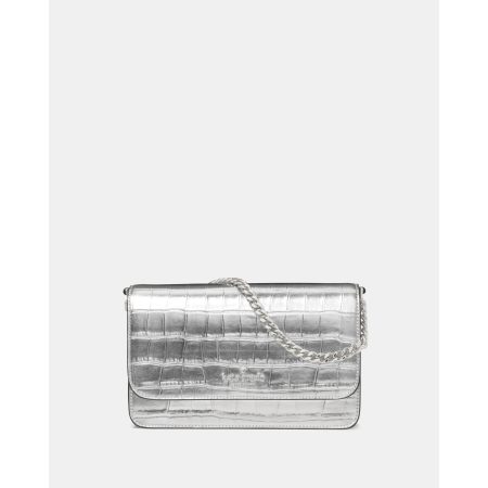 Kate Spade Madison Croc Embossed Willow Mini Flap Crossbody in Silver - Preorder