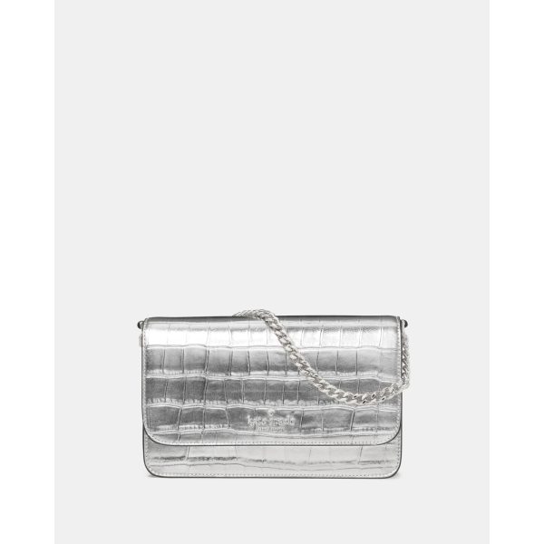Kate Spade Madison Croc Embossed Willow Mini Flap Crossbody in Silver - Preorder