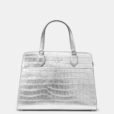 Kate Spade Madison Metallic Croc Embossed Medium Satchel Silver - Preorder