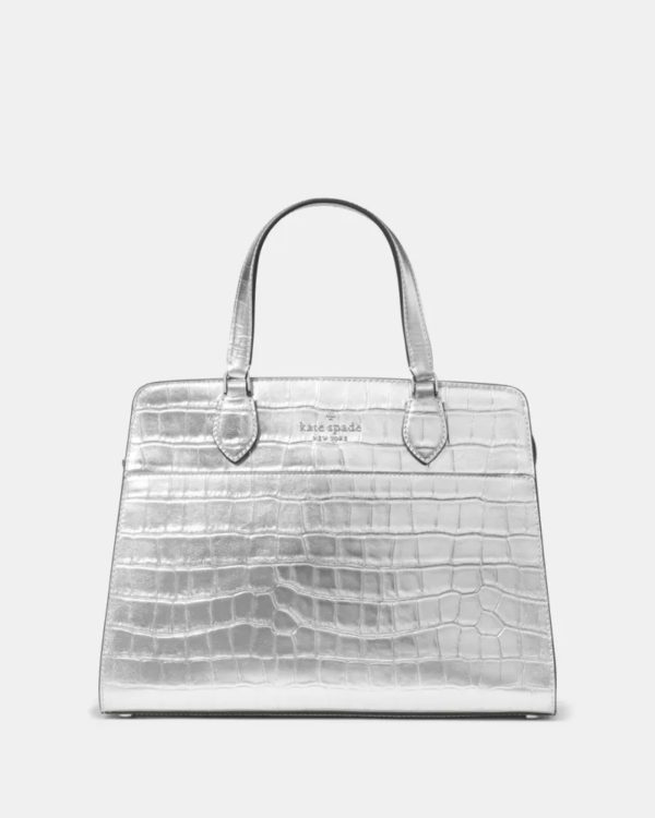 Kate Spade Madison Metallic Croc Embossed Medium Satchel Silver - Preorder