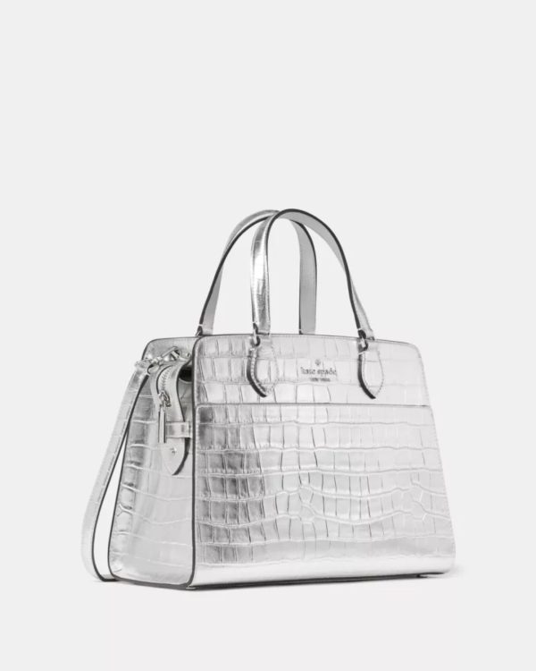 Kate Spade Madison Metallic Croc Embossed Medium Satchel Silver - Preorder