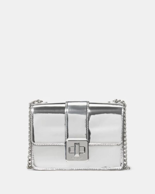 Kate Spade Phoebe Mirror Metallic Turnlock Mini Flap Crossbody Silver - Preorder