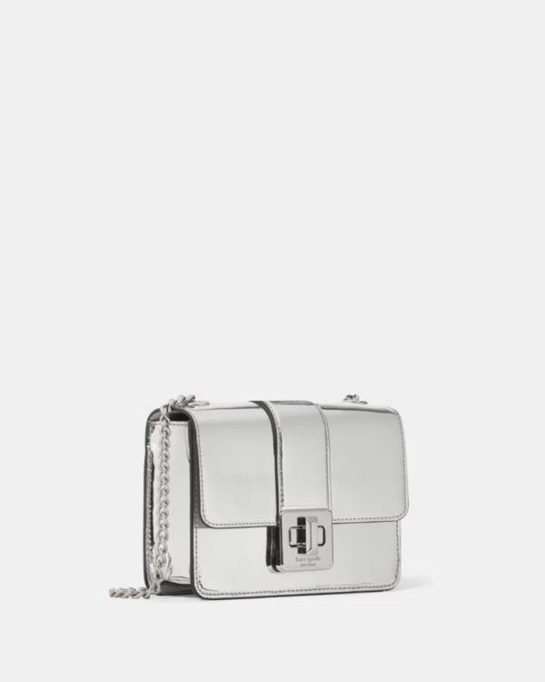 Kate Spade Phoebe Mirror Metallic Turnlock Mini Flap Crossbody Silver - Preorder