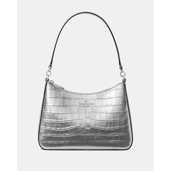 Kate Spade Margot Metallic Croc Embossed Convertible Shoulder Bag in Silver - Preorder