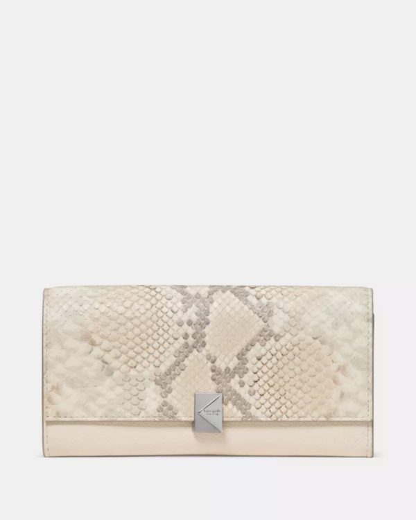 Kate Spade Deco Snake Embossed Large Flap Wallet Neutral Multi - Preorder