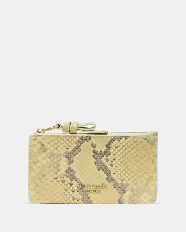 Kate Spade Loop Snake Embossed Zip Card Case Pale Citron - Preorder