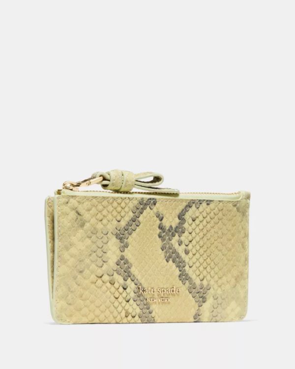 Kate Spade Loop Snake Embossed Zip Card Case Pale Citron - Preorder