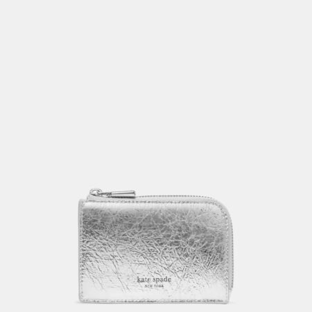 Kate Spade Crinkle Metallic Mini Zip Card Case Silver - Preorder