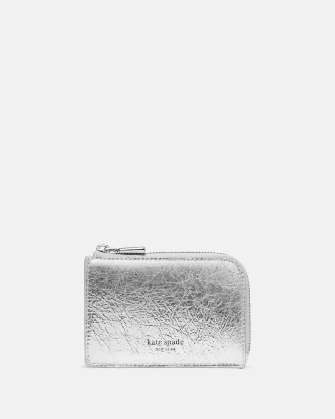 Kate Spade Crinkle Metallic Mini Zip Card Case Silver - Preorder