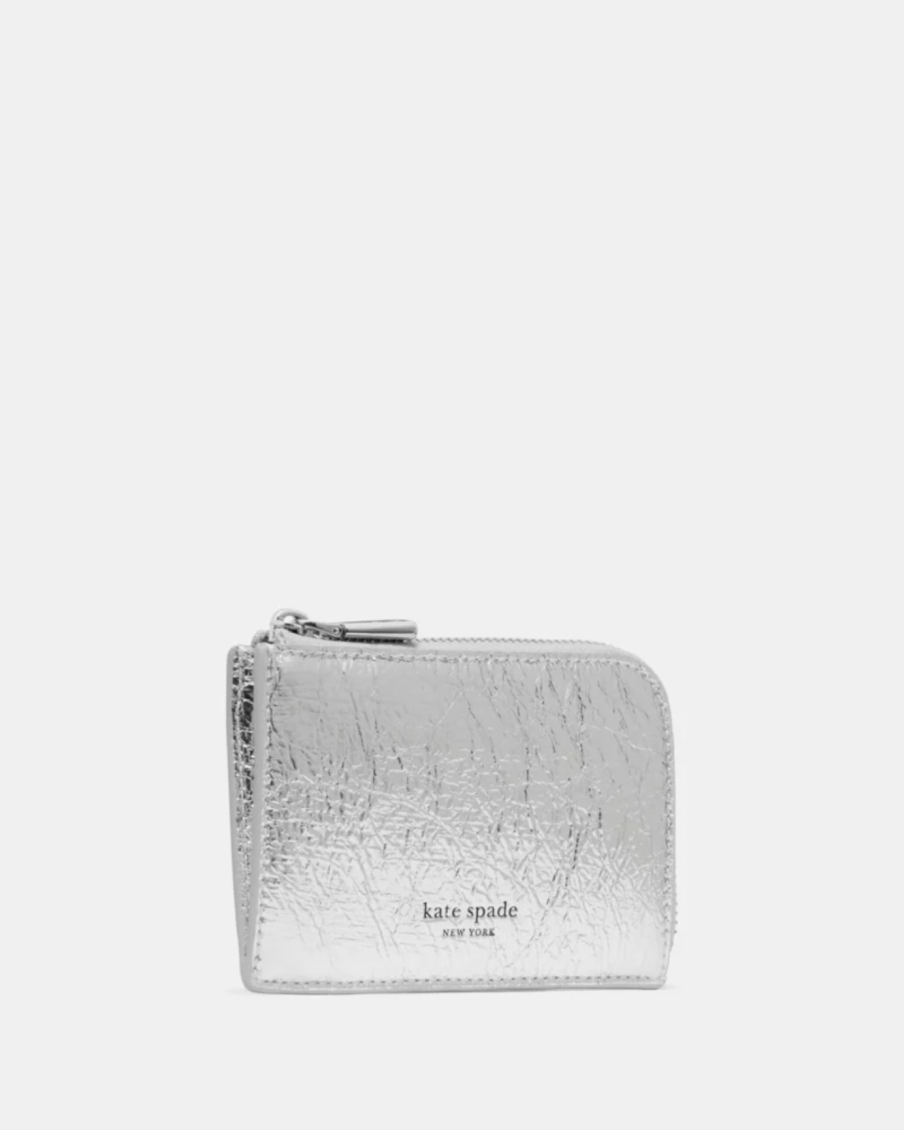 Kate Spade Crinkle Metallic Mini Zip Card Case Silver - Preorder - Image 2