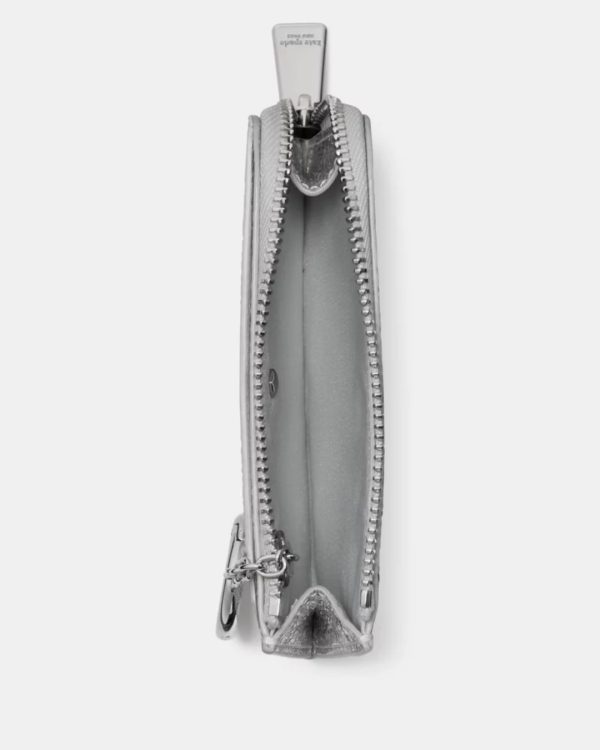 Kate Spade Crinkle Metallic Mini Zip Card Case Silver - Preorder