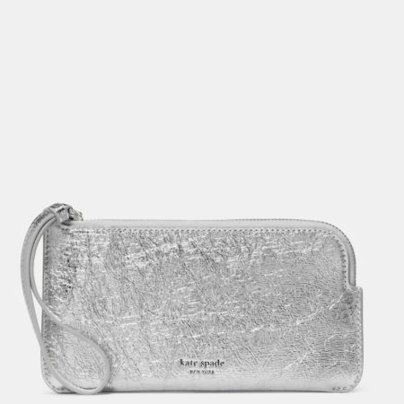 Kate Spade Zippy Crinkle Metallic Wristlet Silver - Preorder