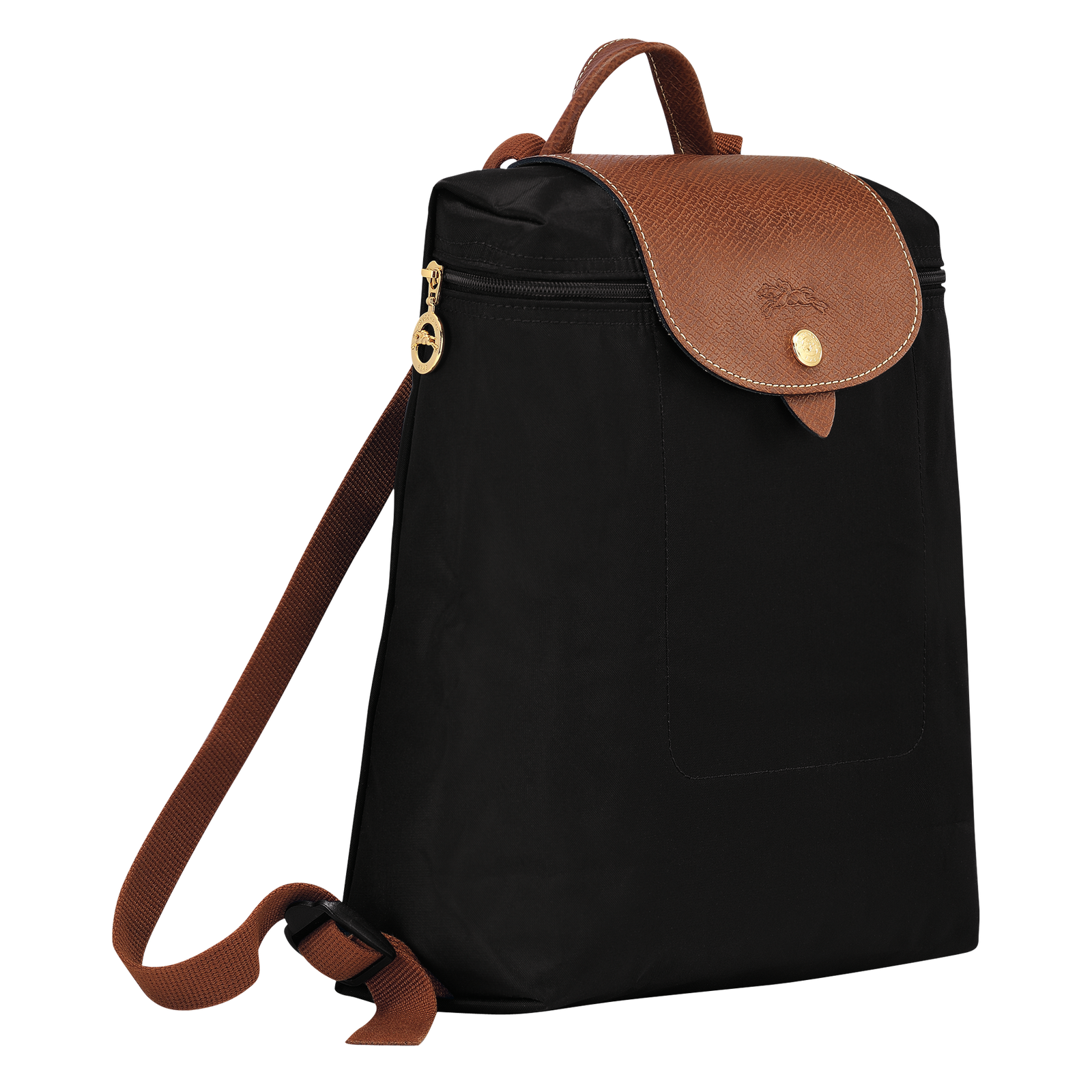Longchamp Le Pliage Original M Backpack recycled polyamide canvas black leather flap